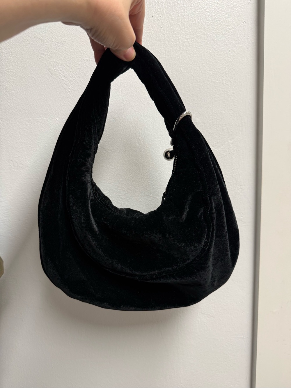 Zara Black Velvet Hobo Shoulder Bag